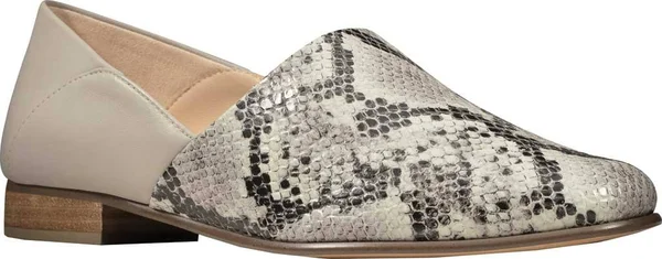 Clarks Pure Tone Womens Leather Slip on Flats - Grey Snake