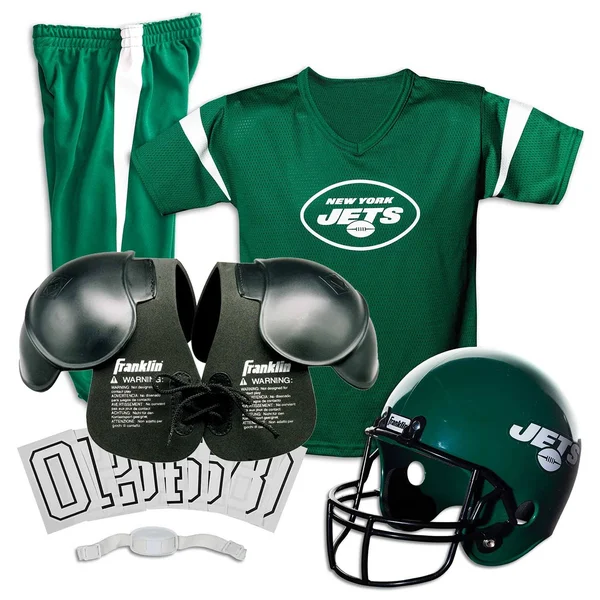 New York Jets Kids NFL 6 Piece Uniform Set - Large - Childrens Football Uniform - Helmet & Jersey Set - Toddler Football Hol