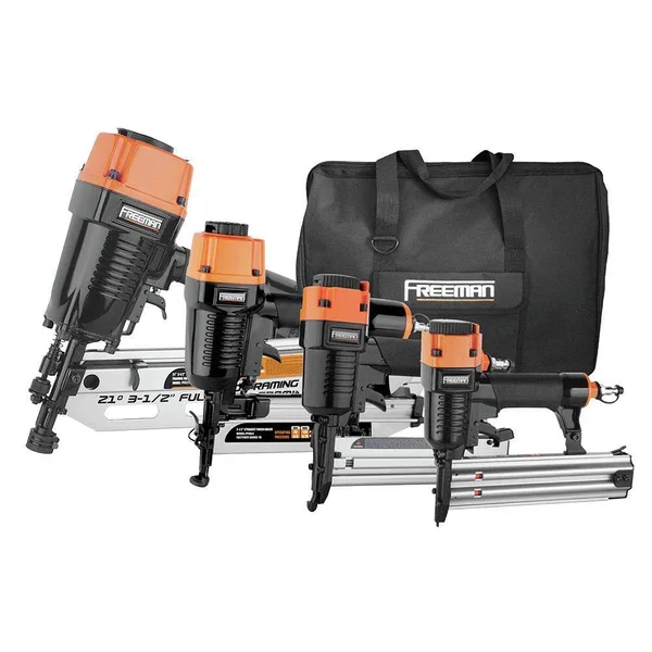 Freeman P421645040 Pneumatic 4 PC Framing and Finish Nail Gun Combo Kit with Canvas Bag and Nails