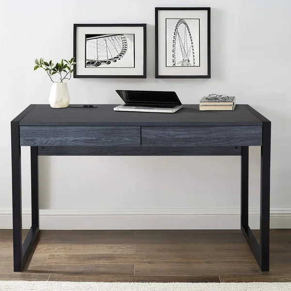 M Major-Q 99400-4827JET Tone 52x22 W Computer Desk with Two Drawers, Power Outlet, USB Ports-Sturdy Wooden Study, Home Office Wr
