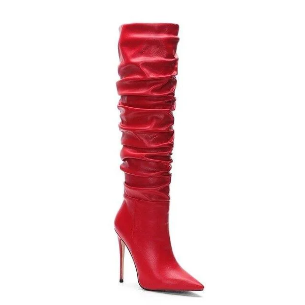 Stella - Knee High Boots - Over The Knee Boots, Thigh High Boots with Heels, Red, 4
