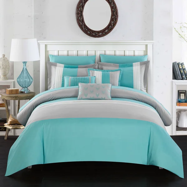 Queen 10pc Bed in A Bag Comforter Set Turquoise - Chic Home Design
