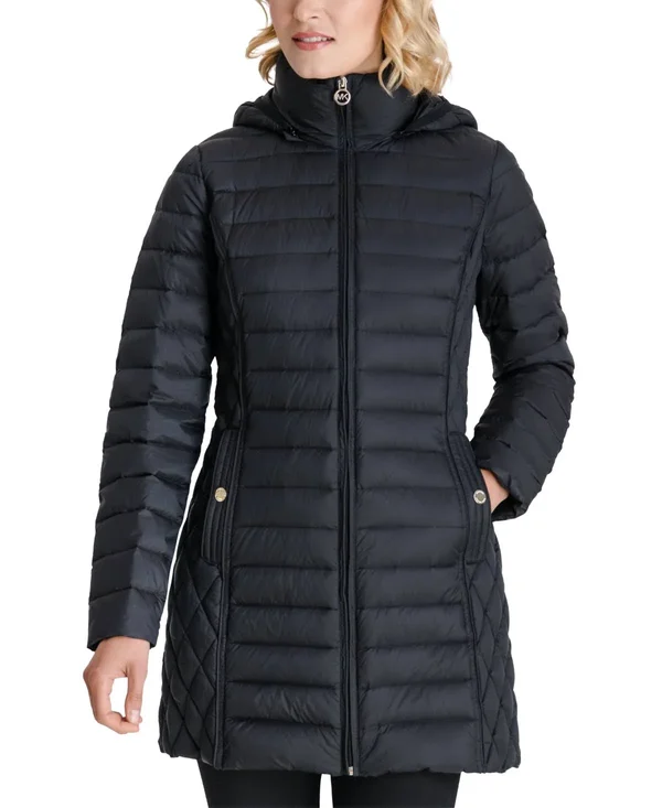 Michael Michael Kors Hooded Packable Down Puffer Coat - Created for Macy&s - Black
