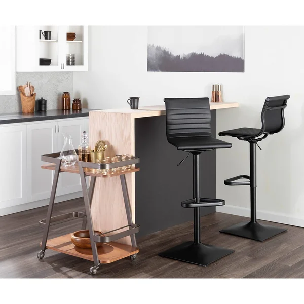 Porch & den Tower Master Adjustable Bar Stool in Faux Leather and Black Metal - Grey