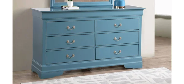 Glory Furniture Louis Phillipe 6 Drawer Dresser in Teal - G3180-D