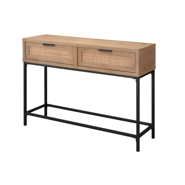 Reed Console Table in Washed Wood & Black Metal