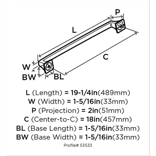 Amerock BP53533PN Mulholland 18 in (457 mm) Center-to-Center Polished Nickel Appliance Pull