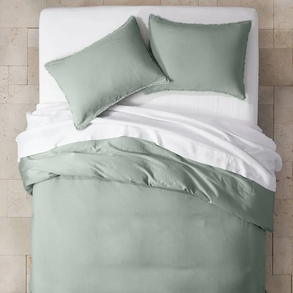 King Heavyweight Linen Blend Duvet Cover & Sham Set Sage Green - Casaluna