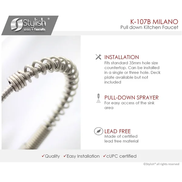 Stylish K-107B Pull Down Single Handle Kitchen Faucet with Side Spray Finish: Brushed Nickel