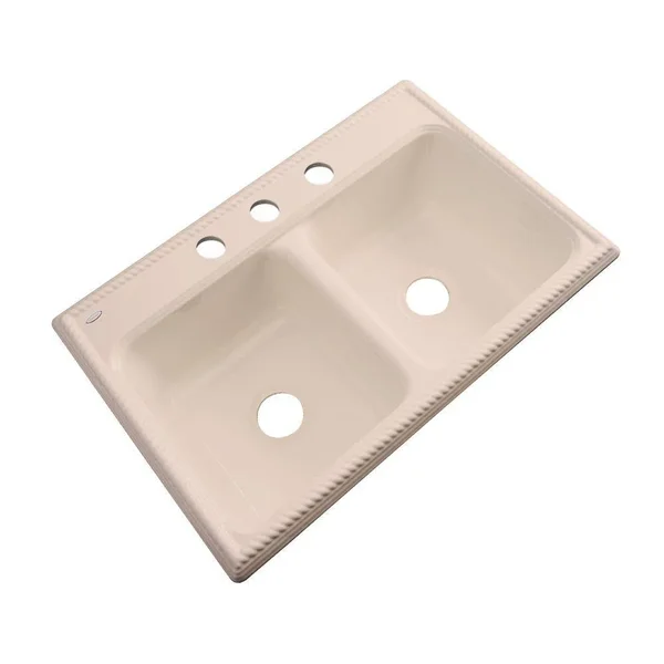 Thermocast Seabrook Drop-In Acrylic 33 in. 3-Hole Double Bowl Kitchen Sink in Peach Bisque 49307