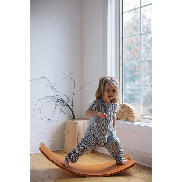 Kinderfeets Original Kinderboard Versatile Waldorf Wood Balance Board - Bamboo, Pink