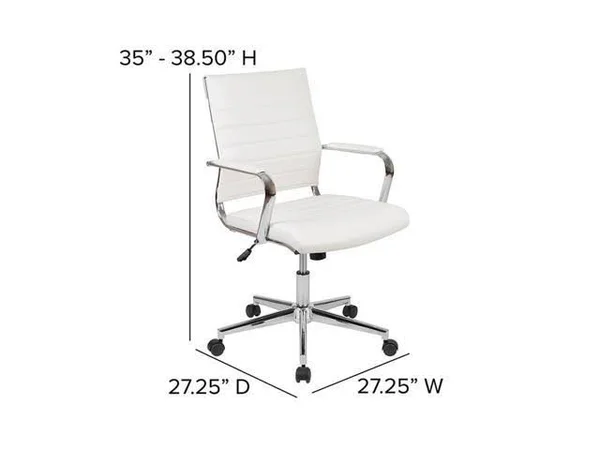 Offex Mid Back LeatherSoft Contemporary Ribbed Executive Swivel Office Chair - White
