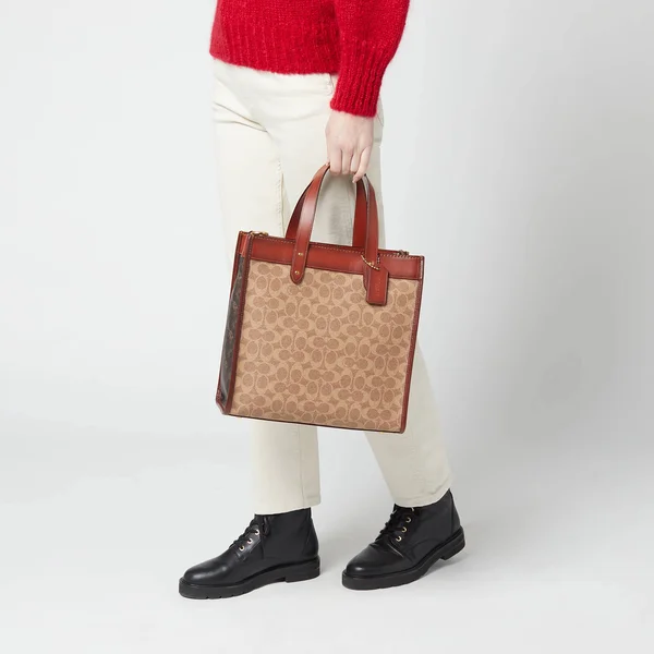 Coach Signature Carriage Coated Canvas Field Tote - Tan Truffle Rust/brass