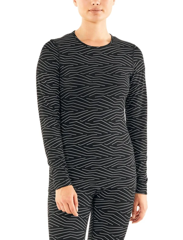 Icebreaker Womens 200 Oasis Long Sleeve Crewe - Napasoq Lines Black