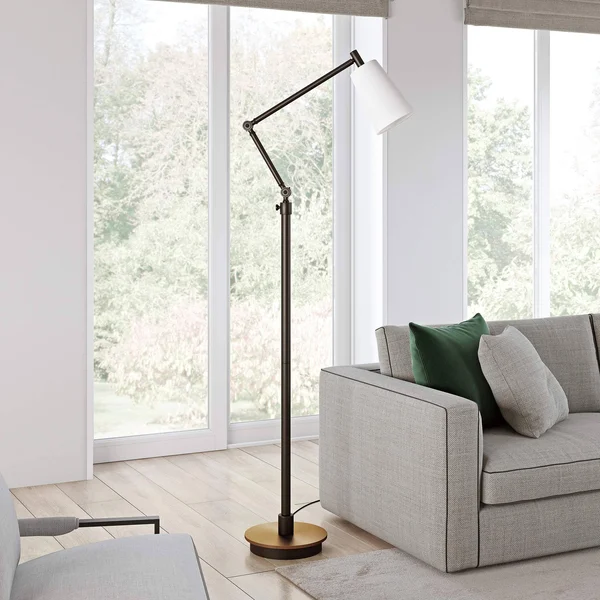 Hudson & Canal Caleb Brass and Matte Black Floor Lamp