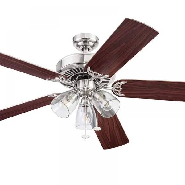 Better Homes & Gardens 52 inch Satin Nickel 3 Light, 5-Blade Ceiling Fan