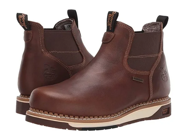 Men's Brown Georgia Boot Wedge Waterproof Chelsea Work Boot Size 7.5