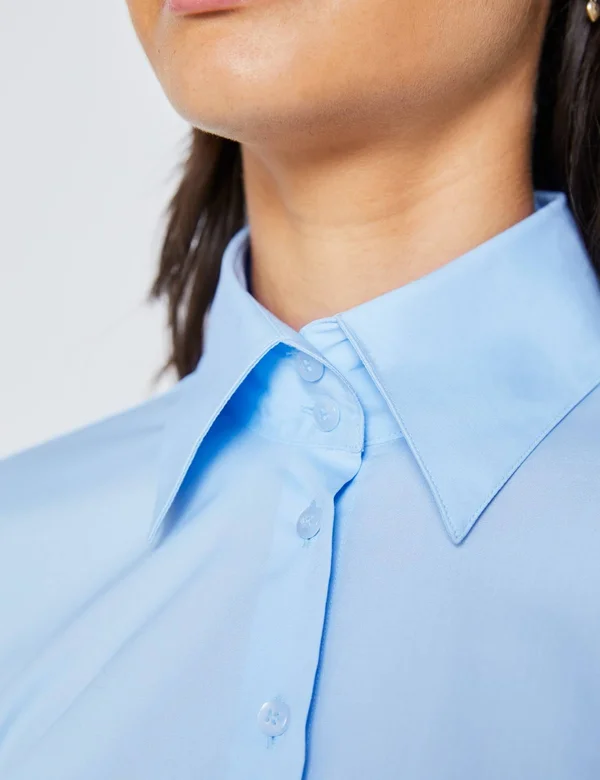 Hawes & Curtis Women's Fitted Shirt with High Long Collar in Ice Blue, Size 14, Single Cuff