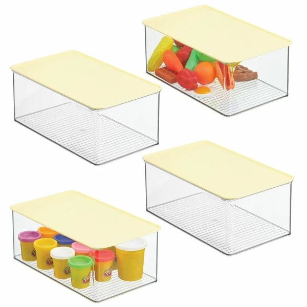 mDesign Playroom Stackable Plastic Storage Box with Lid for Organizing Baby/Child's/Kids Toys, Action Figures, Crayons, Markers