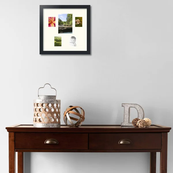 Collage Picture Frame, Satin Black Frame with 5 openings for 5x7 Photos with Ivory Chantilly Mat. D3926EN128, ArtToFrames