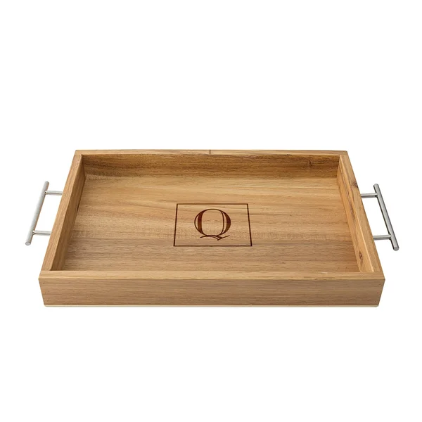 Cathy&s Concepts Personalized Acacia Tray with Metal Handles - Q