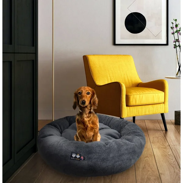 Bessie and Barnie Ultra Plush Deluxe Comfort Pet Dog & Cat Grey Snuggle Bed - Size: MD - 30 inch