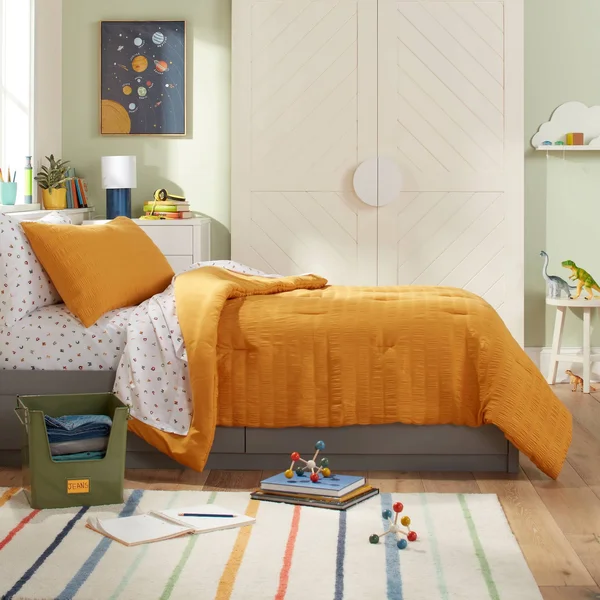 Full/Queen Seersucker Comforter Set Yellow - Pillowfort - Girl's