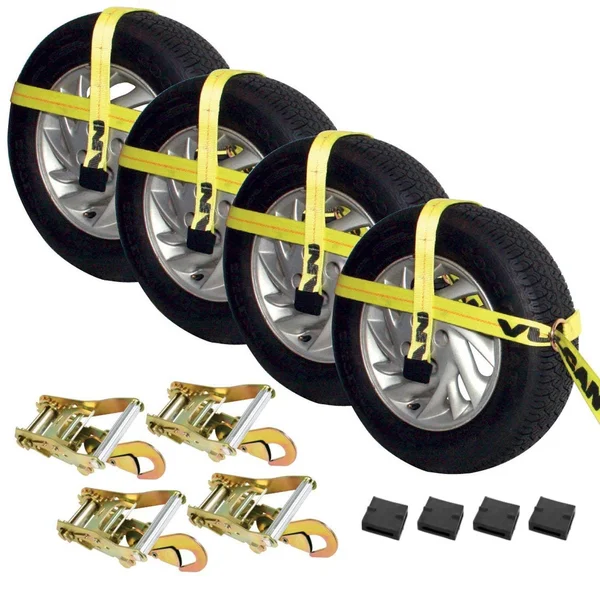 Vulcan Classic Yellow Adjustable Loop Car Tie Down Kit with Snap Hooks (Complete