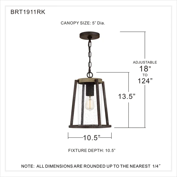 Quoizel Brockton 1-Light Outdoor Hanging Lantern - Rustic Black - BRT1911RK