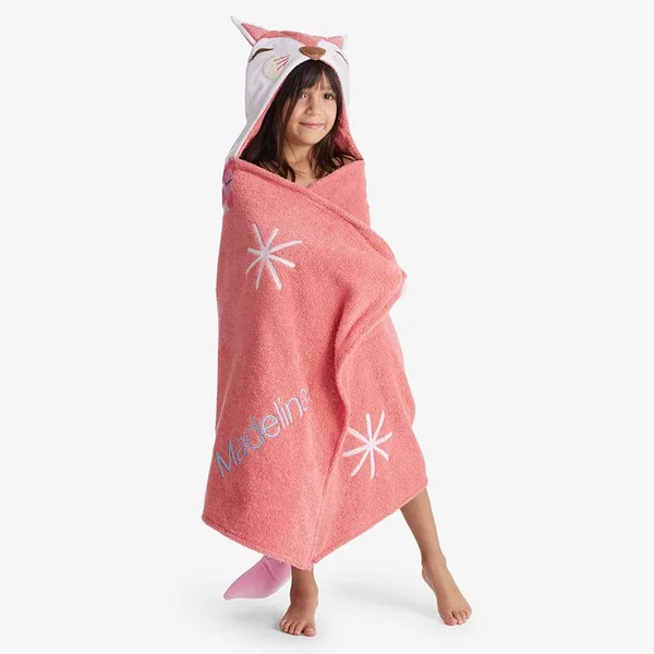 Company Kids Hooded Towel - Orange/Coral - Cotton, Fox, The Company Store