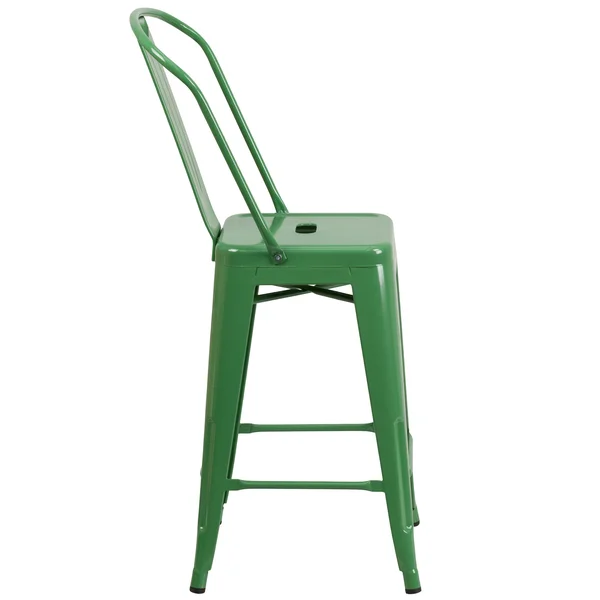 4 Pack 24x22 High Metal Indoor-Outdoor Counter Height Stool with Back - Silver