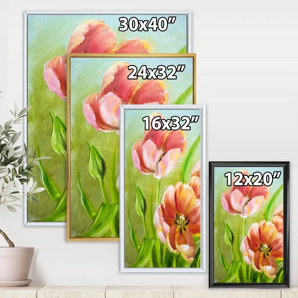 Designart 'Vintage Red Tulips Flowers III' Traditional Framed Canvas Wall Art Print - 30 in. Wide x 40 in. High - Gold
