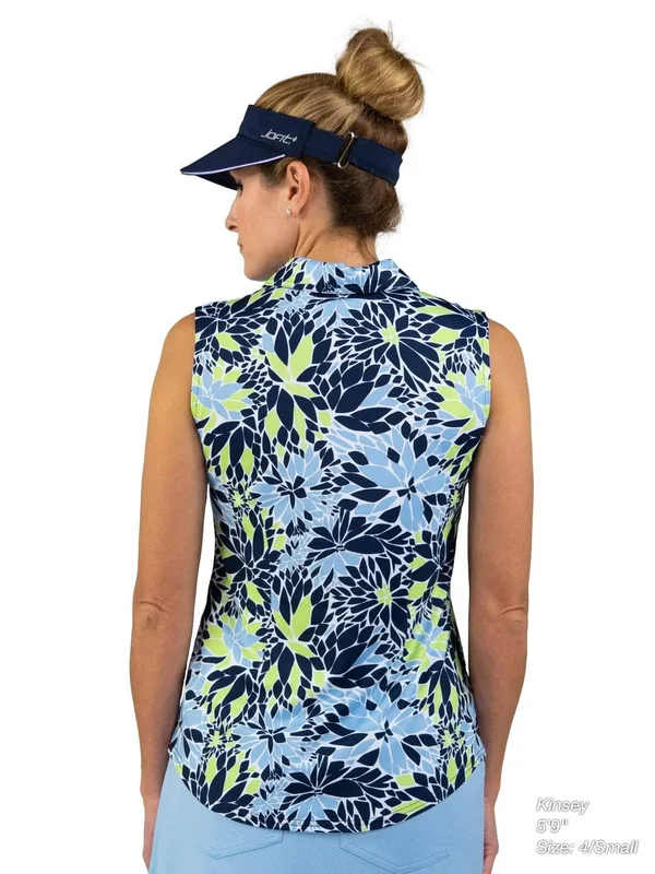 Jofit Women's Sleeveless Zip Polo Shirt in Floral Mosaic Print Size X-Large