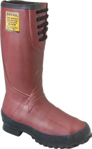 Ranger 16x22 Heavy-Duty Men's Rubber Insulated Work Boots with Steel Toe and Metatarsal Guard, Red & Black (9810)