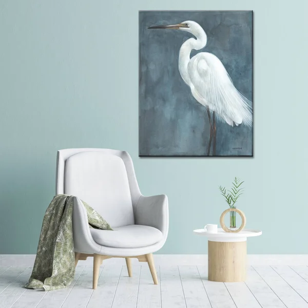 Snowy Egret Grey/ White Bird Gallery Wrapped Canvas Art by Norman Wyatt Home - 20 x 30