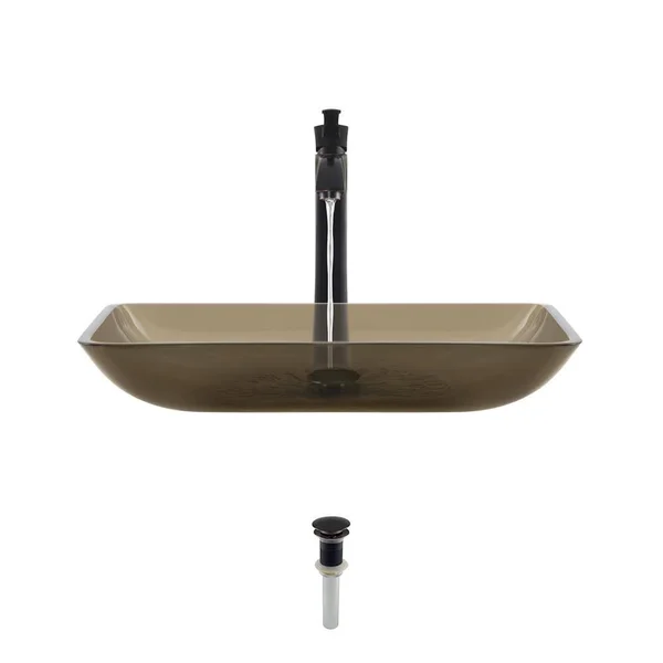 Mr Direct 640 Taupe Vessel Sink Ensemble with An Antique Bronze Finish 726 Faucet and Pop-Up Drain.