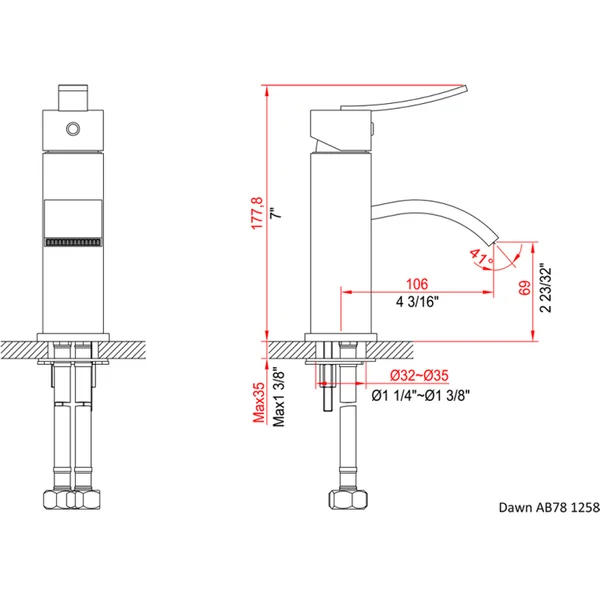 Dawn AB78 1258C Single-Lever Square Lavatory Faucet - Chrome