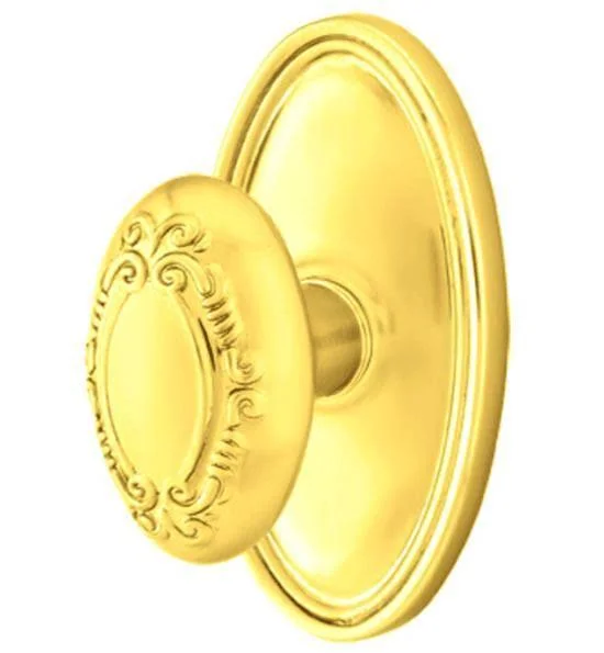 Solid Brass Victoria Door Knob Set with Oval Rosette - Privacy (Bed/Bath) - Polished Brass