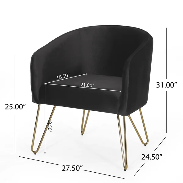 Grelton Modern Glam Velvet Club Chair with Hairpin Legs by Christopher Knight Home - 27.50x22 L x 24.50x22 W x 31.00x22 H - Gray