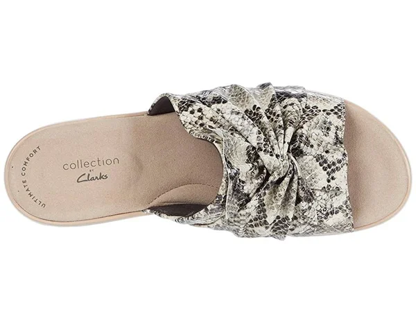 Clarks Women's Jillian Leap Wedge Slide - Size: 6.5, Taupe Snake Synthetic