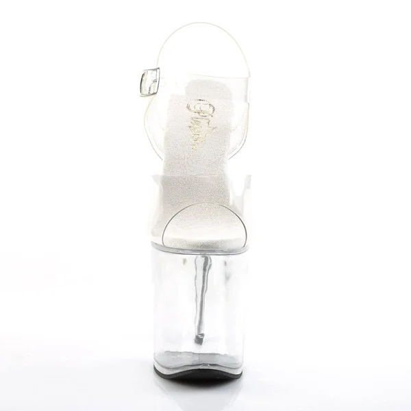 Pleaser Flamingo-808, 8x22 Heel Chrome Ankle Strap - Clear/Silver 6