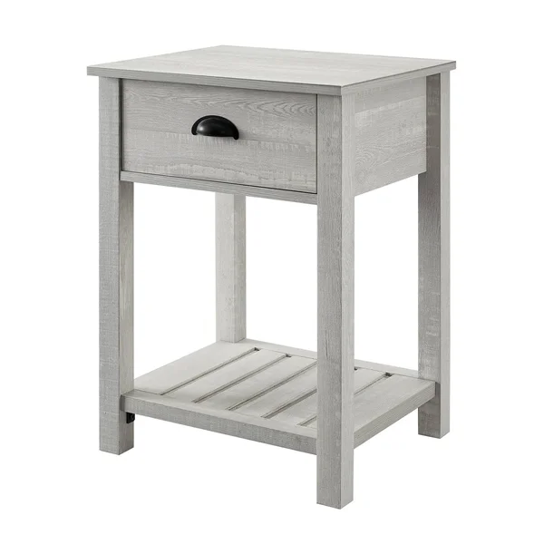June Rustic Farmhouse Square Nightstand with Lower Shelf Stone Gray - Saracina Home