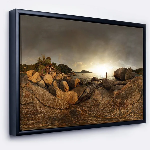 Designart 'Brown Rocky Forest Panorama' Landscape Framed Canvas Art Print - 40 in. Wide x 30 in. High