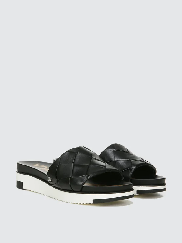 Sam Edelman Women's Adaley Leather Slides - Black - Size 8.5 Sandals
