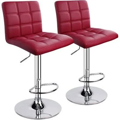 Modern Square PU Leather Adjustable Bar Stools with Back - Set of 2, Counter Height Swivel Stool by Leopard Latitude Run Upholstery