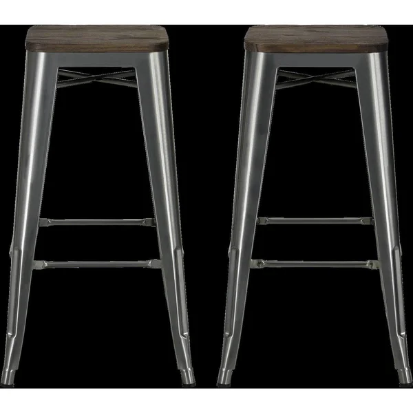 Dorel Home Products Fusion Metal Backless Bar Stools with Wood Seat, Gun Metal - 2 count