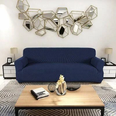 Jacquard Spandex Box Cushion Sofa Slipcover Mercer41 Color: Dark Blue