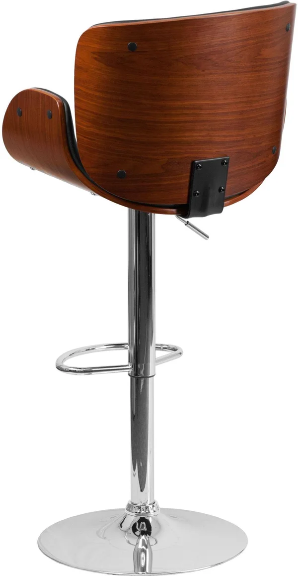 Flash Furniture Walnut Bentwood Adjustable Height Barstool with Curved Black Vinyl Seat