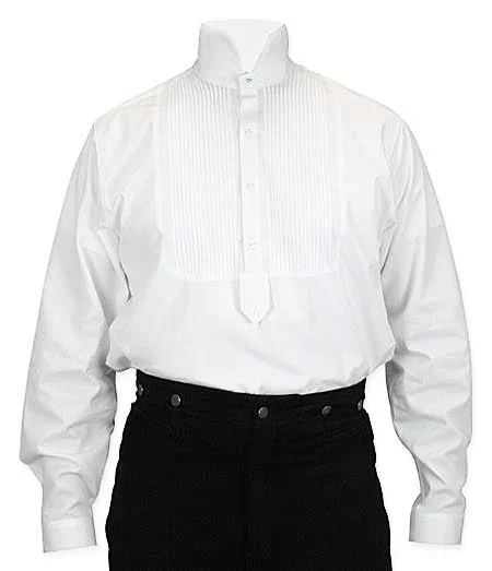Viceroy Dress Shirt - High Collar Victorian Mens White Cotton Stand Collar Dress Shirt (Size XL) - Dickens, Downton Abbey, Edw