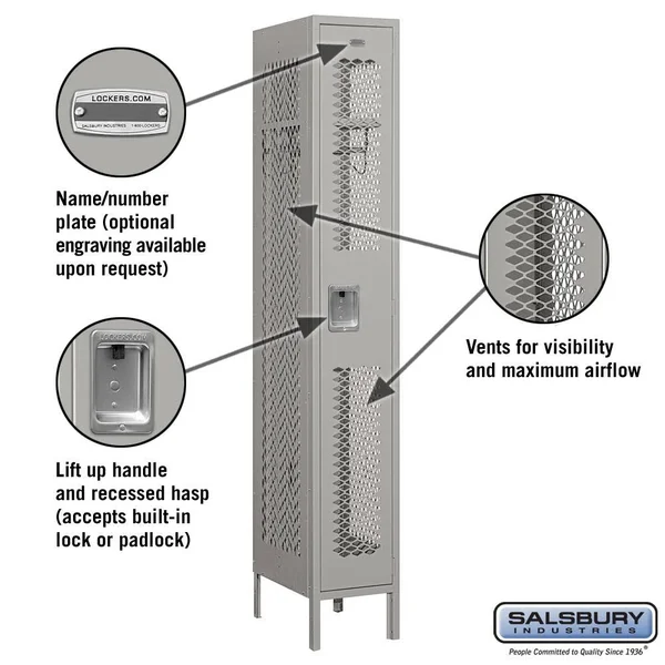 Salsbury Industries 71152bl-a 12x22 Wide Single Tier Vented Metal Locker - 1 Wide - 5 Feet High - 12 Inches Deep - Blue - Assemb